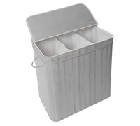 Cesto ropa sucia Relaxdays con tapa, bambú, 150 L, 3 compartimentos, (Al x An x F) 61,5 x 61 x 41,5 cm, baño, gris