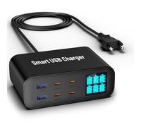 CESTONE Estación de carga USB C, estación de carga GaN de 6 puertos de 200 W, cargador rápido multipuerto cargador de escritorio, compatible con iPhone 16/15/14 y MacBook Air/Pro, HP, Dell y más
