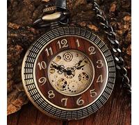 CETEOR Relojes de Bolsillo para Hombres, Paquete de Caja de Madera Maciza Reloj de Bolsillo mecánico Cadena medallón Dial Hueco Steampunk Esqueleto Hombres Reloj Redondo 2(Mechanical Pocket)