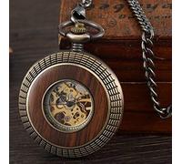 CETEOR Relojes de Bolsillo para Hombres, Paquete de Caja de Madera Maciza Reloj de Bolsillo mecánico Cadena medallón Dial Hueco Steampunk Esqueleto Hombres Reloj Redondo 2(Pm053 Mechanical)