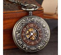 CETEOR Relojes de Bolsillo para Hombres, Paquete de Caja de Madera Maciza Reloj de Bolsillo mecánico Cadena medallón Dial Hueco Steampunk Esqueleto Hombres Reloj Redondo 2(Mechanical Watch2)