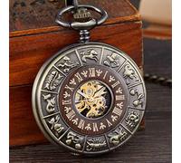 CETEOR Relojes de Bolsillo para Hombres, Paquete de Caja de Madera Maciza Reloj de Bolsillo mecánico Cadena medallón Dial Hueco Steampunk Esqueleto Hombres Reloj Redondo 2(Mechanical Watch1)