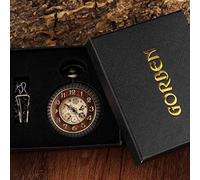 CETEOR Relojes de Bolsillo para Hombres, Paquete de Caja de Madera Maciza Reloj de Bolsillo mecánico Cadena medallón Dial Hueco Steampunk Esqueleto Hombres Reloj Redondo 2(Mechanical with Box)