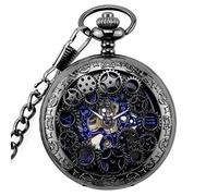 CETEOR Relojes de Bolsillo para Hombres, Reloj de Bolsillo del día del Padre Steampunk Retro Gear Esqueleto Cuerda a Mano Relojes mecánicos con números Romanos Reloj Colgante con Cadena de 14"