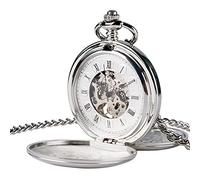 CETEOR Relojes de Bolsillo para Hombres, Reloj de Bolsillo mecánico de Lujo Completo for Hombres y Mujeres con Estilo Retro Fob Mano Viento-Negro(Silver Silver)