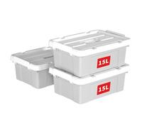 Cetomo 15L*3 Caja de Almacenamiento con Asa, Caja de Plástico con Tapa y Cierre Seguro, Contenedor de Almacenamiento, Duradera, Apilable, Resistentes, Gris, Paquete de 3 de 15L