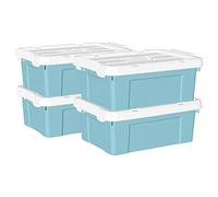 Cetomo 15L*4 Caja de Almacenamiento con Asa, Caja de Plástico con Tapa y Cierre Seguro, Contenedor de Almacenamiento, Duradera, Apilable, Resistentes, Azul, Paquete de 4 de 15L