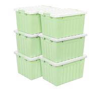 Cetomo 15L*6 Cajas de Almacenamiento con Tapas, Contenedores de Plástico con Broches de Enganche, Clip On, Apilables, Encajables, Organizador Rayado para Ropa Juguetes Armario, Verde, 15L-6 Pack