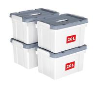 Cetomo 20L*4 Caja de Almacenamiento con Asa, Caja de Plástico con Tapa y Cierre Seguro, Contenedor de Almacenamiento, Duradera, Apilable, Resistentes, Blanco, Paquete de 4 de 20L