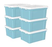 Cetomo 35L*6 Caja de Almacenamiento con Asa, Caja de Plástico con Tapa y Cierre Seguro, Contenedor de Almacenamiento Grande, Duradera, Apilable, Resistentes, Azul, Paquete de 6 de 35L
