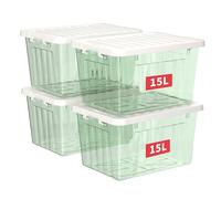 Cetomo 5032clear green*4 Plástico Caja de Mano Contenedor Organizador con Tapa Duradera y Hebillas de Cierre Seguras, Transparente, Verde, Caja de 4