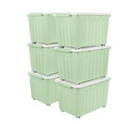 Cetomo 55L*6 Cajas de Almacenamiento con Tapas, Contenedores de Plástico con Ruedas, Clip On, Apilables, Encajables, Organizador Rayado para Oficina en Casa, Verde, 55L-6 Pack