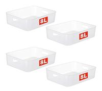 Cetomo 8L*4 Cesta de Almacenamiento de Plástico, Caja de Almacenamiento Abierta, Contenedores Para Estanterías, Organizadores con Asas Para oficina, Gabinetes, Transparente, 8L-4 Unidades (35*27*9cm)
