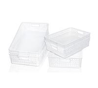 Cetomo Caja de almacenamiento de plástico, cestas de almacenamiento con asa, organizador de cesta de estante con agujero, contenedor de almacenamiento superior abierto para el hogar, cocina, oficina