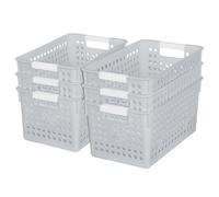 Cetomo Caja de almacenamiento de plástico, cestas de almacenamiento con asa, organizador de cesta de estante con agujero, contenedor de almacenamiento superior abierto para el hogar, cocina, oficina