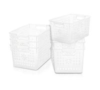 Cetomo Caja de almacenamiento de plástico, cestas de almacenamiento con asa, organizador de cesta de estante con agujero, contenedor de almacenamiento superior abierto para el hogar, cocina, oficina