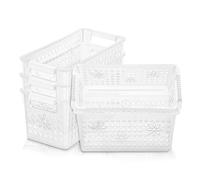 Cetomo Caja de almacenamiento de plástico, cestas de almacenamiento con asa, organizador de cesta de estante con agujero, contenedor de almacenamiento superior abierto para el hogar, cocina, oficina