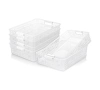Cetomo Caja de almacenamiento de plástico, cestas de almacenamiento con asa, organizador de cesta de estante con agujero, contenedor de almacenamiento superior abierto para el hogar, cocina, oficina