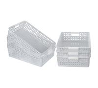 Cetomo Caja de almacenamiento de plástico, cestas de almacenamiento con asa, organizador de cesta de estante con agujero, contenedor de almacenamiento superior abierto para el hogar, cocina, oficina