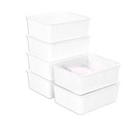 Cetomo Caja de almacenamiento de plástico para ropa interior y calcetines con tapa, organizador de calcetines de lencería, organizador de cajones apilable, cesta de armario, color blanco (31 x 24 x 11