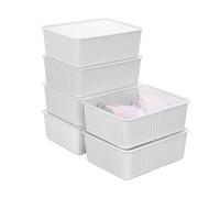 Cetomo Caja de almacenamiento de plástico para ropa interior y calcetines con tapa, organizador de calcetines de lencería, organizador de cajones apilable, cesta de armario, color gris (31 x 24 x 11