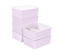Cetomo Caja de almacenamiento de plástico para ropa interior y calcetines con tapa, organizador de calcetines de lencería, organizador de cajones apilable, cesta de armario, color rosa (31 x 24 x 11