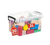 Cetomo Cajas de almacenamiento de plástico, caja de almacenamiento pequeña con tapas, sin volantes, apilables, transparentes, 3 L, paquete de 20