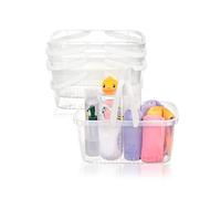 Cetomo Cesta de Ducha de Plástico con Asa Plegable, Caja Portátil con Orificios de Drenaje en la Base para Baño, Cocina, Residencia Estudiantil, Gel de Ducha, Champú, Transparente (Paquete de 4)