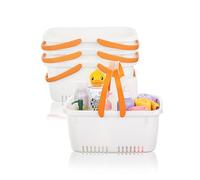 Cetomo Cesta de Ducha de Plástico con Asa Plegable, Caja Portátil con Orificios de Drenaje en la Base para Baño, Cocina, Residencia Estudiantil, Gel de Ducha, Champú, Cosméticos, Blanco (Paquete de 4)