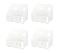 Cetomo Cestas colgantes de plástico con agujeros, cajas de almacenamiento montadas en la pared, organizador de estante con ganchos, para baño, ducha, casa y cocina, paquete de 4 unidades, color blanco