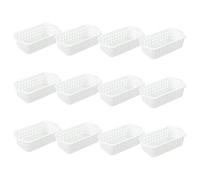 Cetomo Cestas de almacenamiento de plástico con asas, cajas de almacenamiento, organizadores con agujeros, contenedores abiertos para estantes, paquete de 12 unidades, color blanco (30,5 x 15 x 8,5 cm