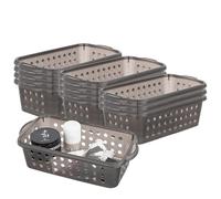 Cetomo Cestas de almacenamiento de plástico con asas, cajas de almacenamiento, organizadores con agujeros, contenedores abiertos para estantes, paquete de 12 unidades, color negro transparente (30,5 x