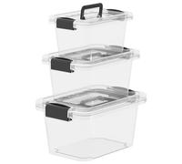 Cetomo Contenedores de almacenamiento de plástico de 6.8 cuartos de galón, 12 cuartos y 20 cuartos de galón, caja de almacenamiento apilable con asas, transparente, juego de 3 cajas de diferentes
