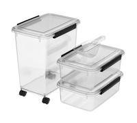 Cetomo Dog Food Storage Container, Airtight Food Containers with Wheels, Silicone Seal, Snap Locks, Plastic Pet Food Bin with Lid for Dogs, Cat, Pets, Animal, Clear, 10L/3.5kg*2+32L/12kg (1 Scoops)
