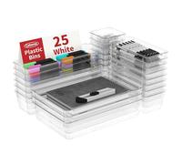 Cetomo Juego de 25 organizadores de cajones, organizador de cajones de almacenamiento de plástico, separadores de cajones, ajustable y expandible, bandeja contenedor para utensilios de cocina,