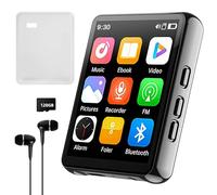 Cetoon Reproductor MP3 de 128 GB con Bluetooth, reproductor de música digital portátil con altavoz, pantalla táctil completa de 2.4 pulgadas, sonido HiFi, grabadora de radio FM, auriculares con cable