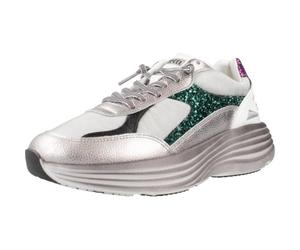 Cetti - Zapatilla Sneaker Deportiva Casual,Piel y Tela,Vintage,cordón elástico,Brillo,Estrella,Suela de Goma para: Mujer Color: Plata Talla:37