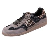 Cetti - Zapato Casual de Piel, Brillantes, Animal Print, Leopardo, cordón elástico, Suela de Goma, para: Mujer Color: Negro Talla:40