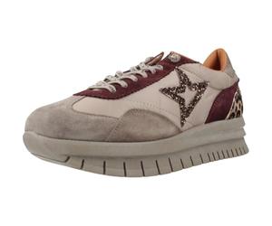 Cetti - Zapato Deportivo con cuña y Plataforma, Piel y Textil, cordón elástico, Leopardo, Suela de Goma, para: Mujer Color: Beige Talla:39