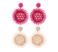 CETVLY 2 aretes colgantes grandes de madera de ratán para mujer, diseño de flores de rafia para vacaciones, verano, paja, floral, mimbre, hechos a mano, girasol, playa, hawaiano, ligero, joyería
