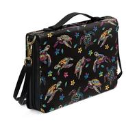 Ceudet Aztec A Bible Case - Funda de piel con estampado de leopardo para mujeres y niñas, bolsa de mano para la iglesia para estudio de la Biblia, marrón, talla L, Tortuga marina Plumeria negra,