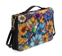 Ceudet Aztec A Bible Case - Funda de piel con estampado de leopardo para mujeres y niñas, bolsa de mano para la iglesia para estudio de la Biblia, marrón, talla L, Flor de colibrí, multicolor, M