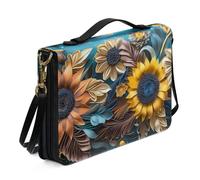 Ceudet Aztec A - Funda para Biblia con correa para el hombro, funda de piel con asa y cremallera, funda de transporte de la Biblia para mujeres y niñas, azul y rojo, talla 2XL, Girasol azul y