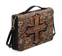 Ceudet Aztec A - Funda para Biblia con correa para el hombro, funda de piel con asa y cremallera, funda de transporte de la Biblia para mujeres y niñas, azul y rojo, talla 2XL, Cruz Vintage