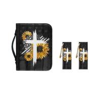 Ceudet Bolso de mano de piel sintética para mujeres y niñas, funda de almacenamiento de libros de la Biblia con asa duradera y marcapáginas, M-2XL, Cruz con bandera de girasol, XL-11.2"x8"x2.2"
