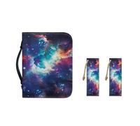 Ceudet Bolso de mano de piel sintética para mujeres y niñas, funda de almacenamiento de libros de la Biblia con asa duradera y marcapáginas, M-2XL, Hermosa galaxia, L-10.2"x7"x1.9"