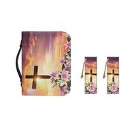Ceudet Bolso de mano de piel sintética para mujeres y niñas, funda de almacenamiento de libros de la Biblia con asa duradera y marcapáginas, M-2XL, Lirio de cruz atardecer, XL-11.2"x8"x2.2"