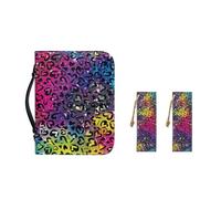 Ceudet Bolso de mano de piel sintética para mujeres y niñas, funda de almacenamiento de libros de la Biblia con asa duradera y marcapáginas, M-2XL, Leopard colorido, L-10.2"x7"x1.9"