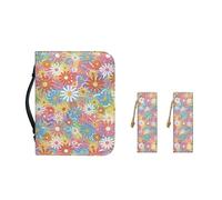 Ceudet Bolso de mano de piel sintética para mujeres y niñas, funda de almacenamiento de libros de la Biblia con asa duradera y marcapáginas, M-2XL, Colorida flor hippie ondulada, L-10.2"x7"x1.9"