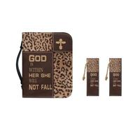 Ceudet Bolso de mano de piel sintética para mujeres y niñas, funda de almacenamiento de libros de la Biblia con asa duradera y marcapáginas, M-2XL, Cruz de leopardo, XL-11.2"x8"x2.2"